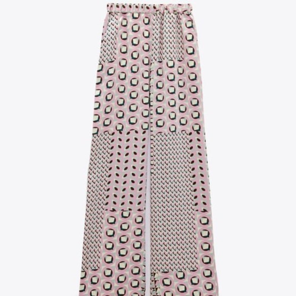 Zara Geometric Print Wide Leg Elastic Waist Pull-On Trouser Pants (NWT)